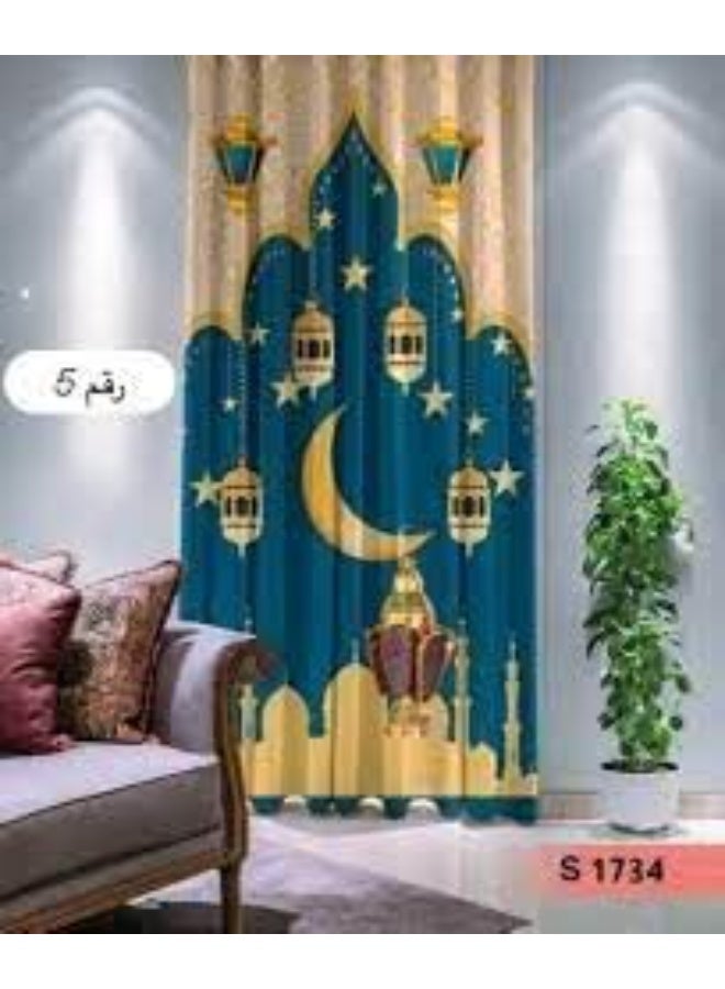 "Luxury curtains made of heavy printed soft fabric, measuring 150 cm wide × 250 cm long, ready-made with the most beautiful traditional and modern Ramadan patterns and decorations, available in all colors to suit every taste in décor." - Image 5